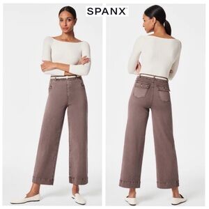 Spanx Twill Cropped Wide Leg Pant in Smoke
